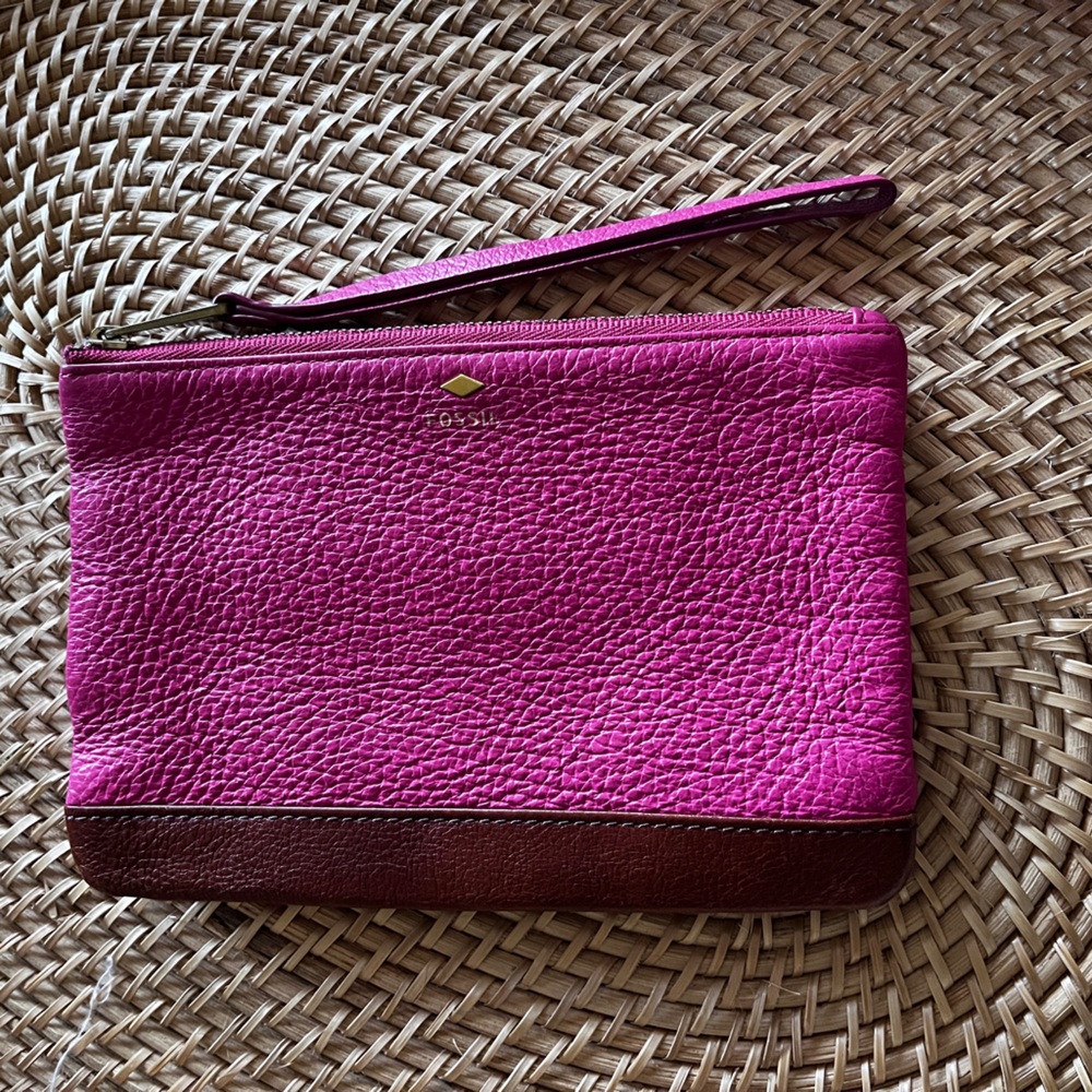 Fossil Pink and Brown Leather Wristlet